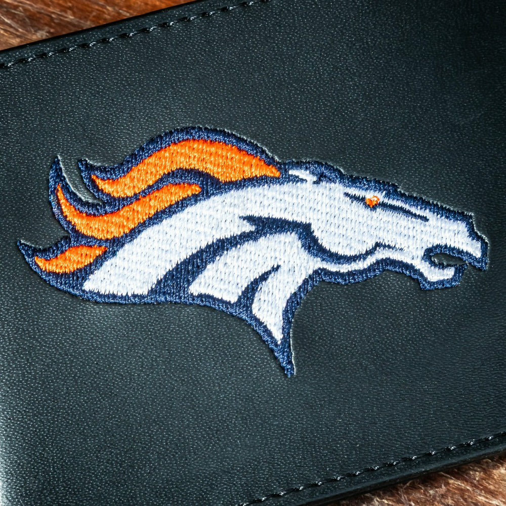 Denver Broncos Black Bi-Fold Embroidered Wallet w/ RFID Blocking - NFL Home