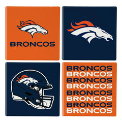 Denver Broncos Ceramic Coasters Set, 4pcs with Wood Caddy - NFL