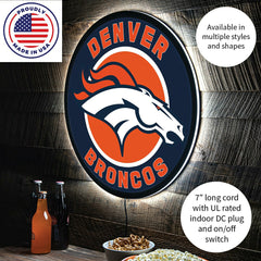 LED Wall Decor, Round, Denver Broncos - NFL Home