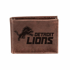 Detroit Lions, Bi-Fold Wallet, Brown, CH, 100% Genuine Leather - NFL Home