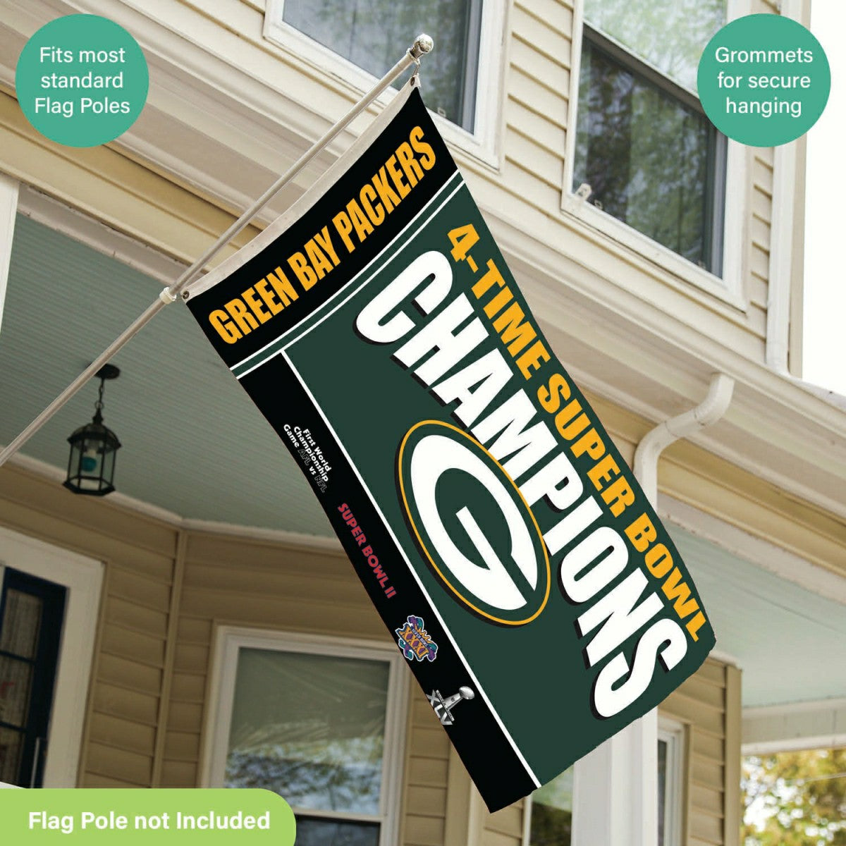 Green Bay Packers 4X Superbowl Champions Football 3x5 Flag - NFL Home