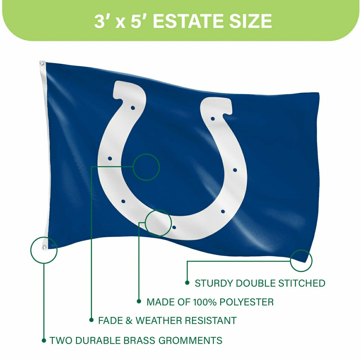 Indianapolis Colts Single Sided Flag w/ 2 Grommets, 3'x5' - NFL Home
