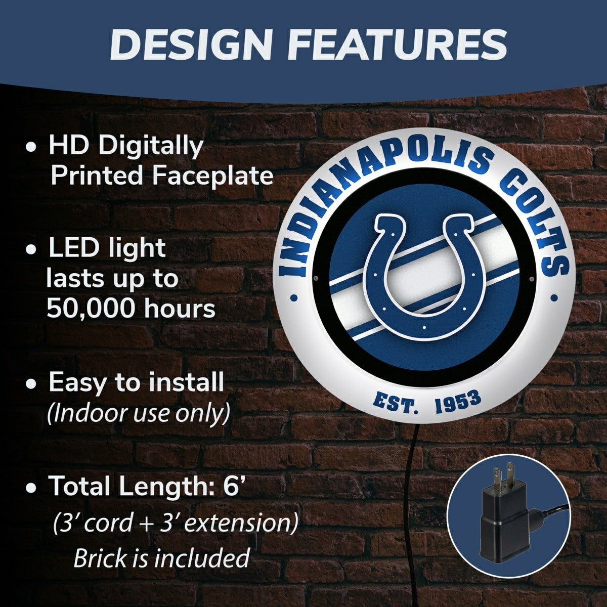 Indianapolis Colts, Metal Lite, Round - NFL