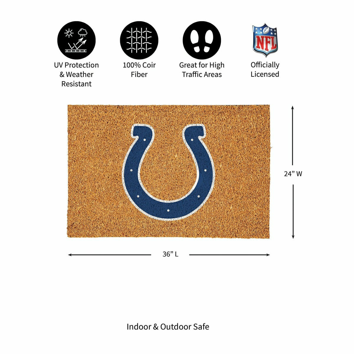 Indianapolis Colts Large Full Color Coir Mat, 36"x24" - NFL