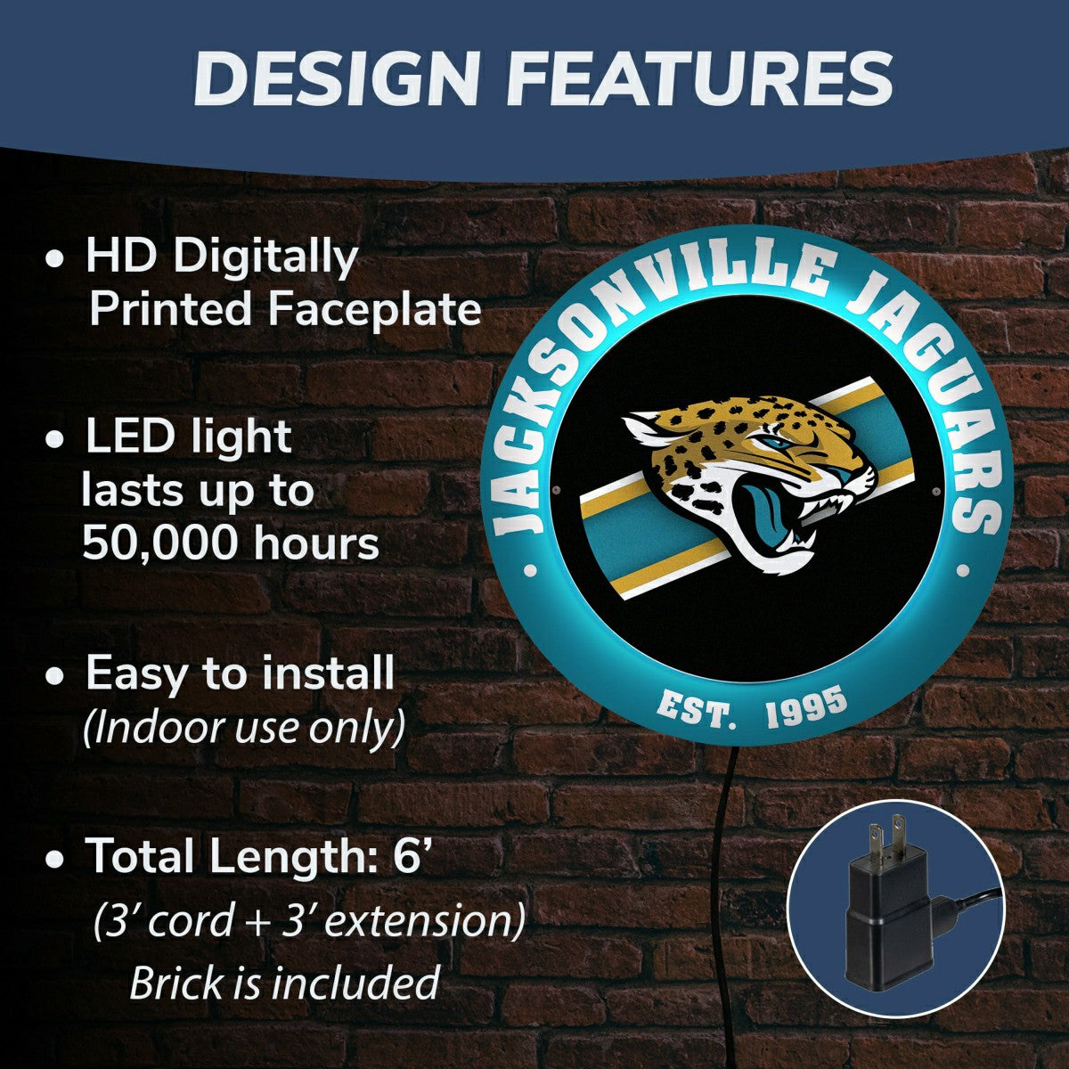 Jacksonville Jaguars, Metal Lite, Round - NFL