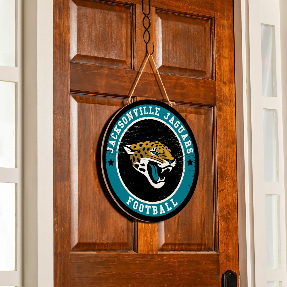Jacksonville Jaguars Round Door Décor with Hanging Rope, 18x18 - NFL Home