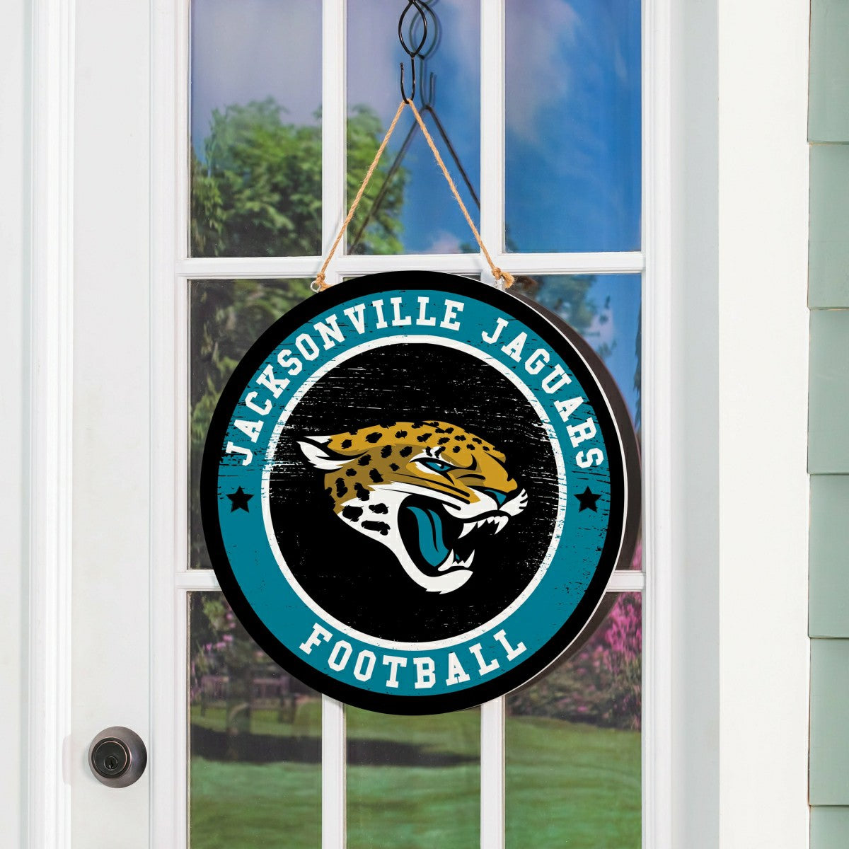 Jacksonville Jaguars Round Door Décor with Hanging Rope, 18x18 - NFL Home