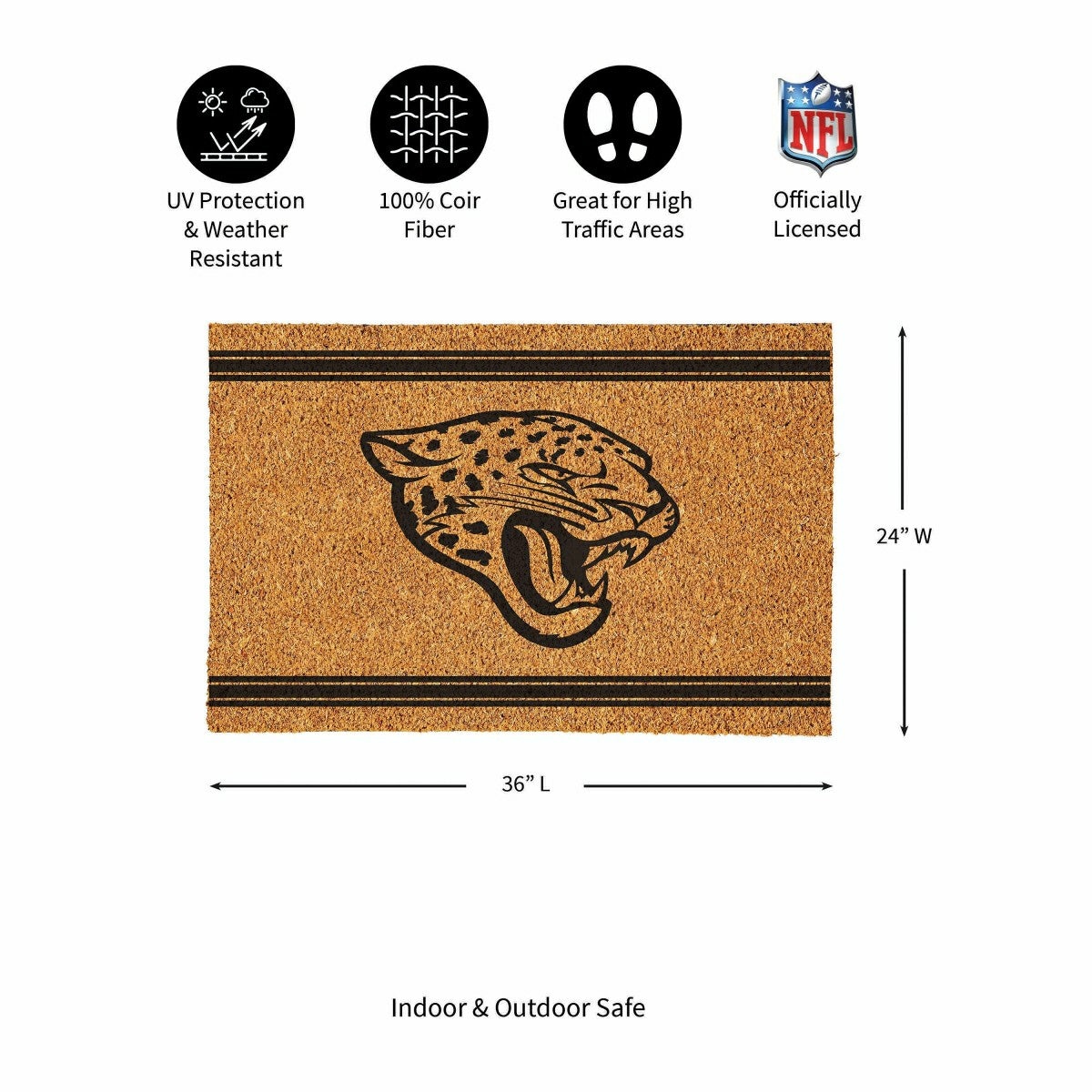 Jacksonville Jaguars Large One Color Coir Mat, 36"x24" - NFL