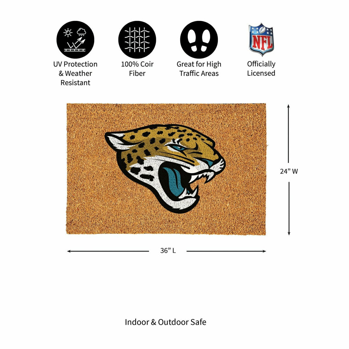 Jacksonville Jaguars Large Full Color Coir Mat, 36"x24" - NFL