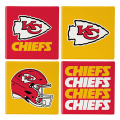 Kansas City Chiefs Ceramic Coasters Set, 4pcs with Wood Caddy - NFL