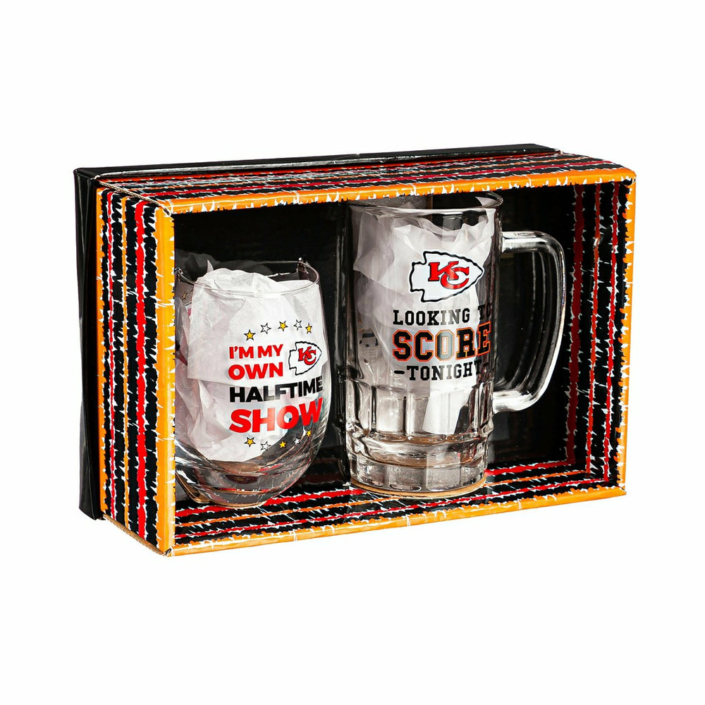 Kansas City Chiefs, Stemless 17OZ Wine & Beer 16 OZ Gift Set - NFL
