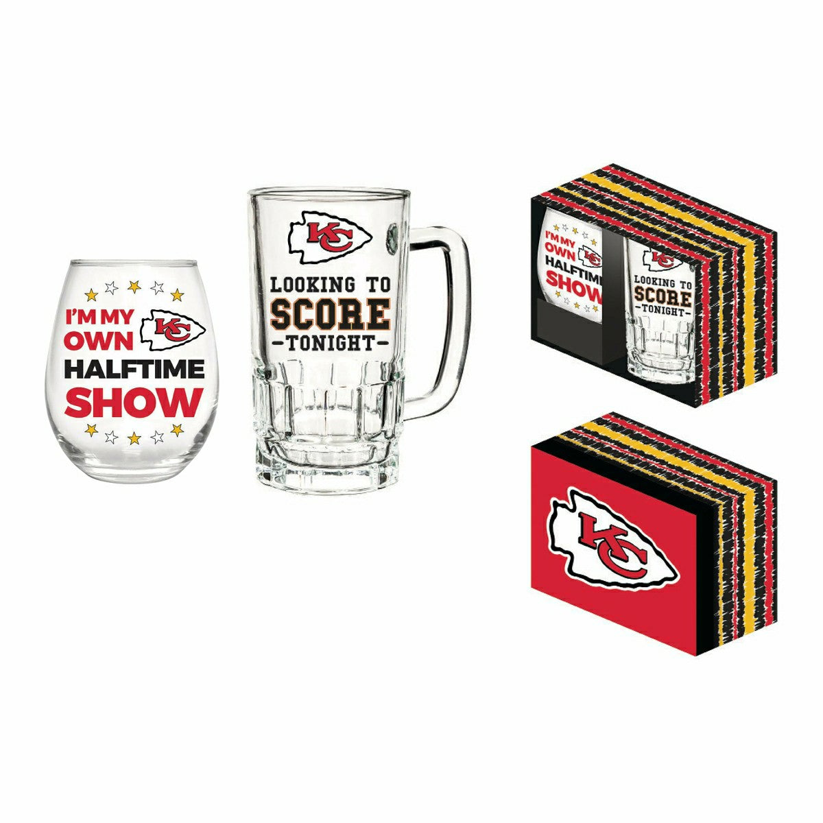 Kansas City Chiefs, Stemless 17OZ Wine & Beer 16 OZ Gift Set - NFL