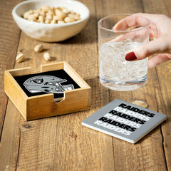 Las Vegas Raiders Ceramic Coasters Set, 4pcs with Wood Caddy - NFL