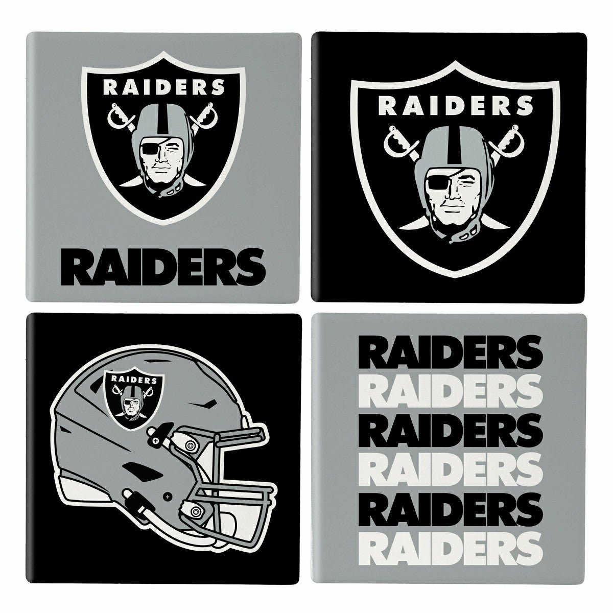 Las Vegas Raiders Ceramic Coasters Set, 4pcs with Wood Caddy - NFL
