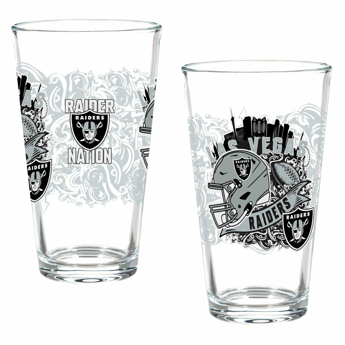 LAS VEGAS RAIDERS 16oz Glass pint, Set of 2 - NFL Home