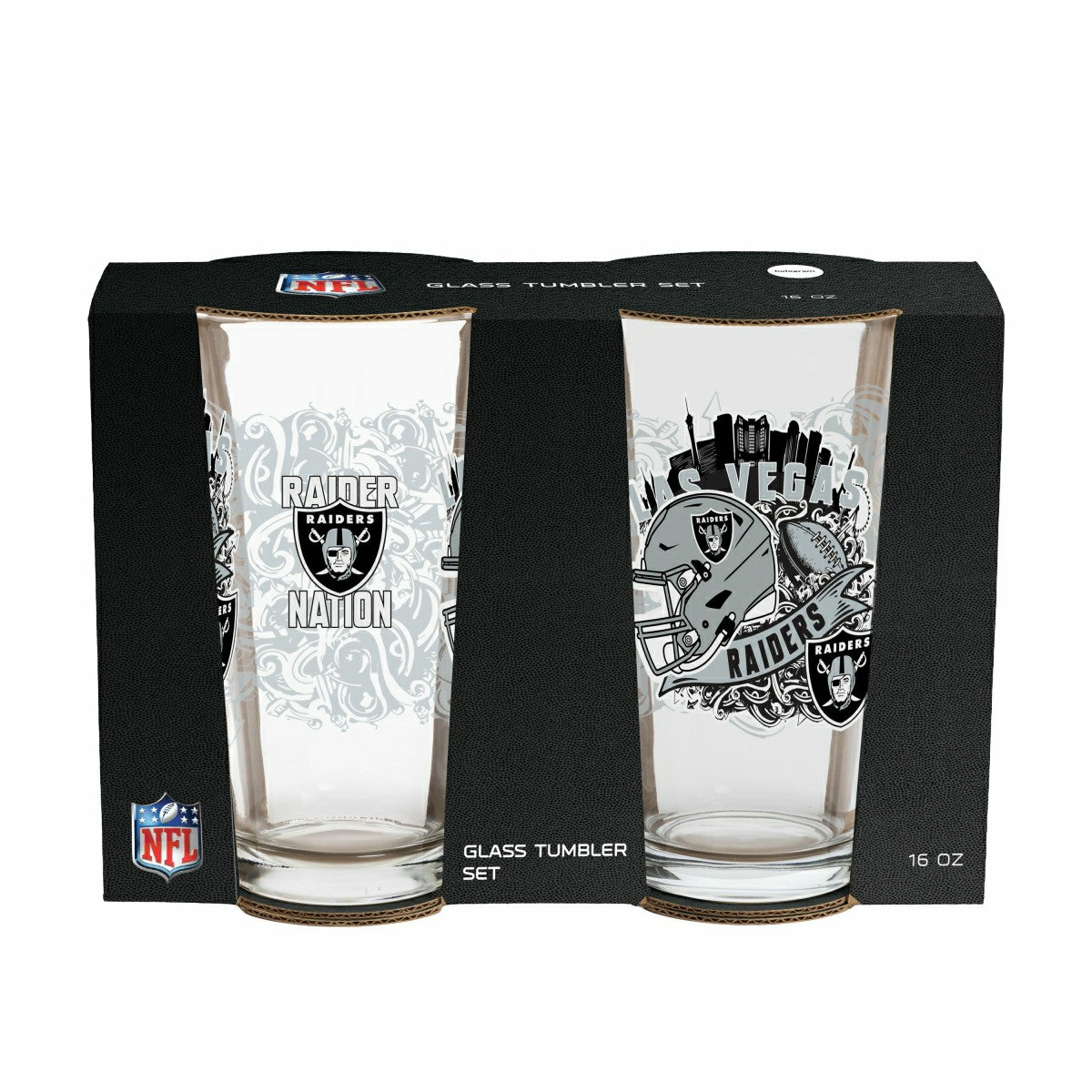 LAS VEGAS RAIDERS 16oz Glass pint, Set of 2 - NFL Home
