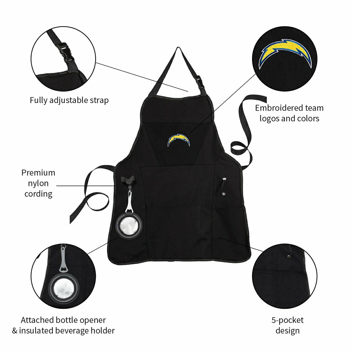 Grill Apron, Black, Los Angeles Chargers - NFL Home