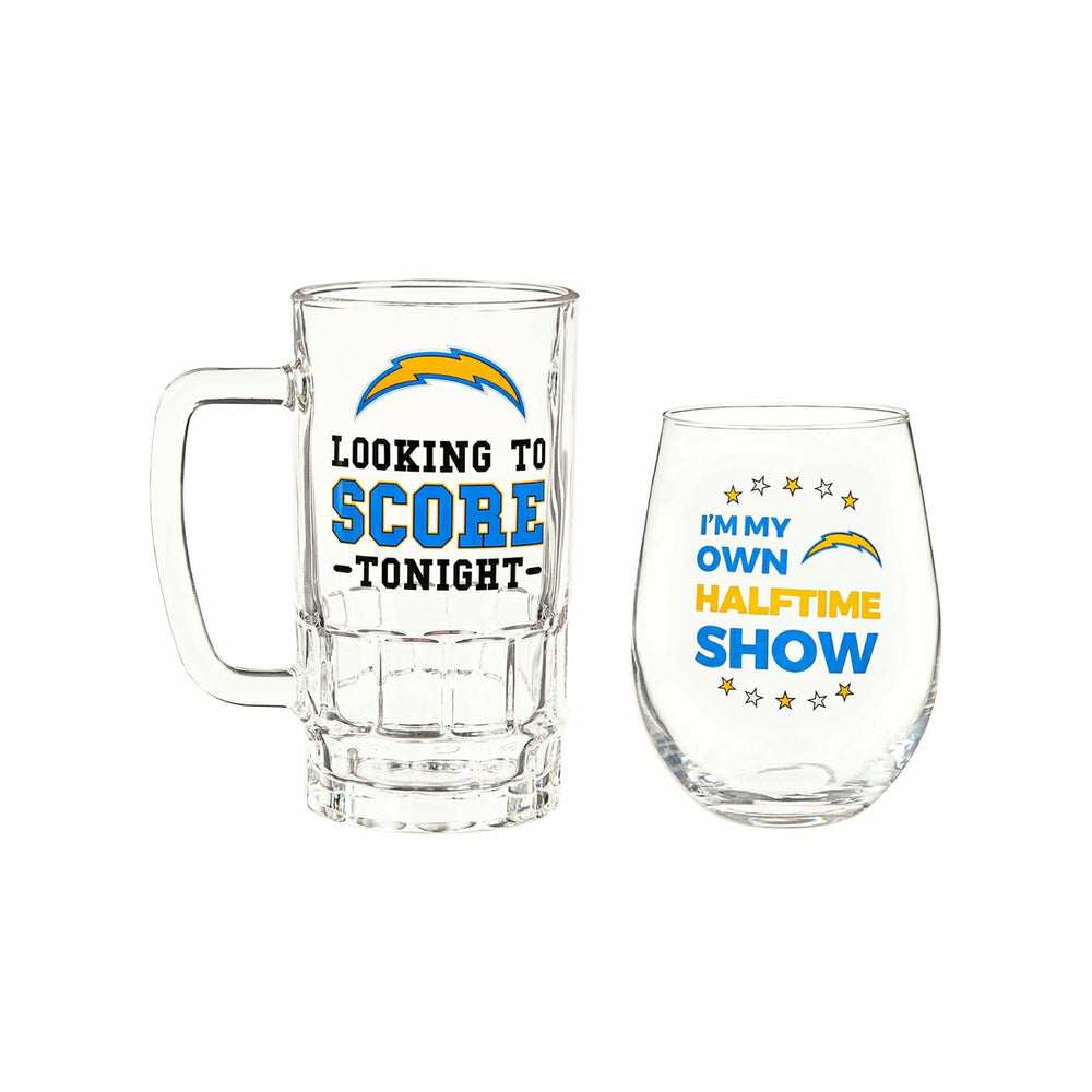 Los Angeles Chargers, Stemless 17OZ Wine & Beer 16 OZ Gift Set - NFL Home