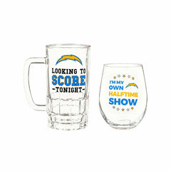 Los Angeles Chargers, Stemless 17OZ Wine & Beer 16 OZ Gift Set - NFL Home
