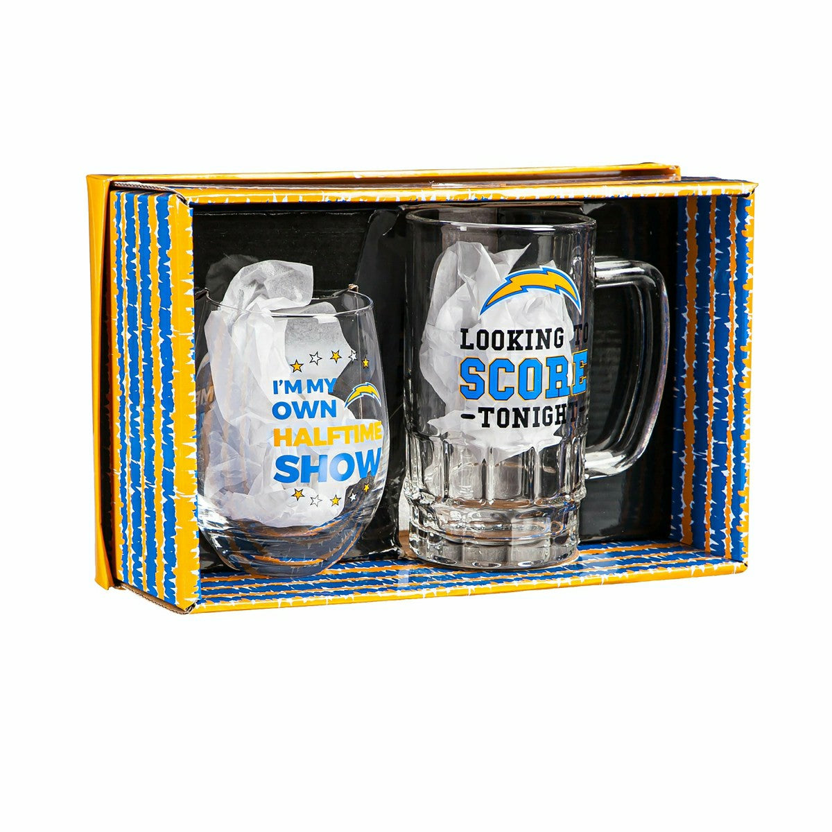 Los Angeles Chargers, Stemless 17OZ Wine & Beer 16 OZ Gift Set - NFL Home
