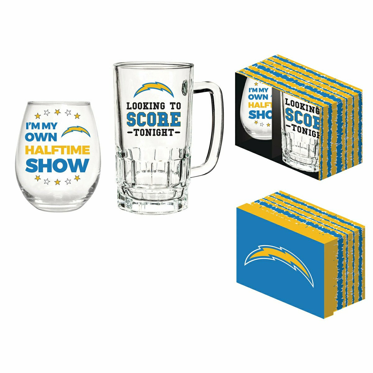 Los Angeles Chargers, Stemless 17OZ Wine & Beer 16 OZ Gift Set - NFL Home