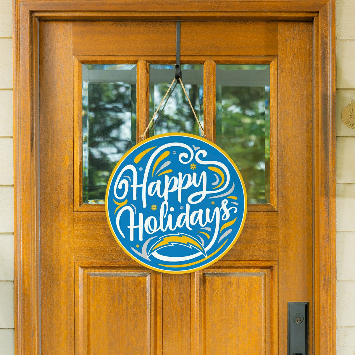 Los Angeles Chargers Holiday Round Door Décor with Hanging Rope, 18x18 - NFL Home