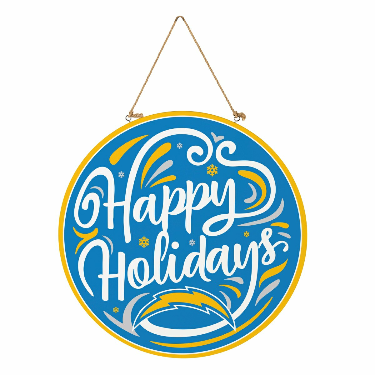 Los Angeles Chargers Holiday Round Door Décor with Hanging Rope, 18x18 - NFL Home