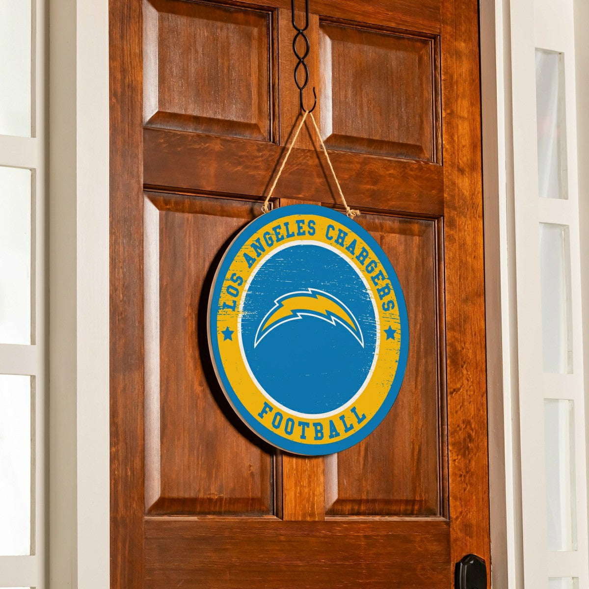 Los Angeles Chargers Round Door Décor with Hanging Rope, 18x18 - NFL Home