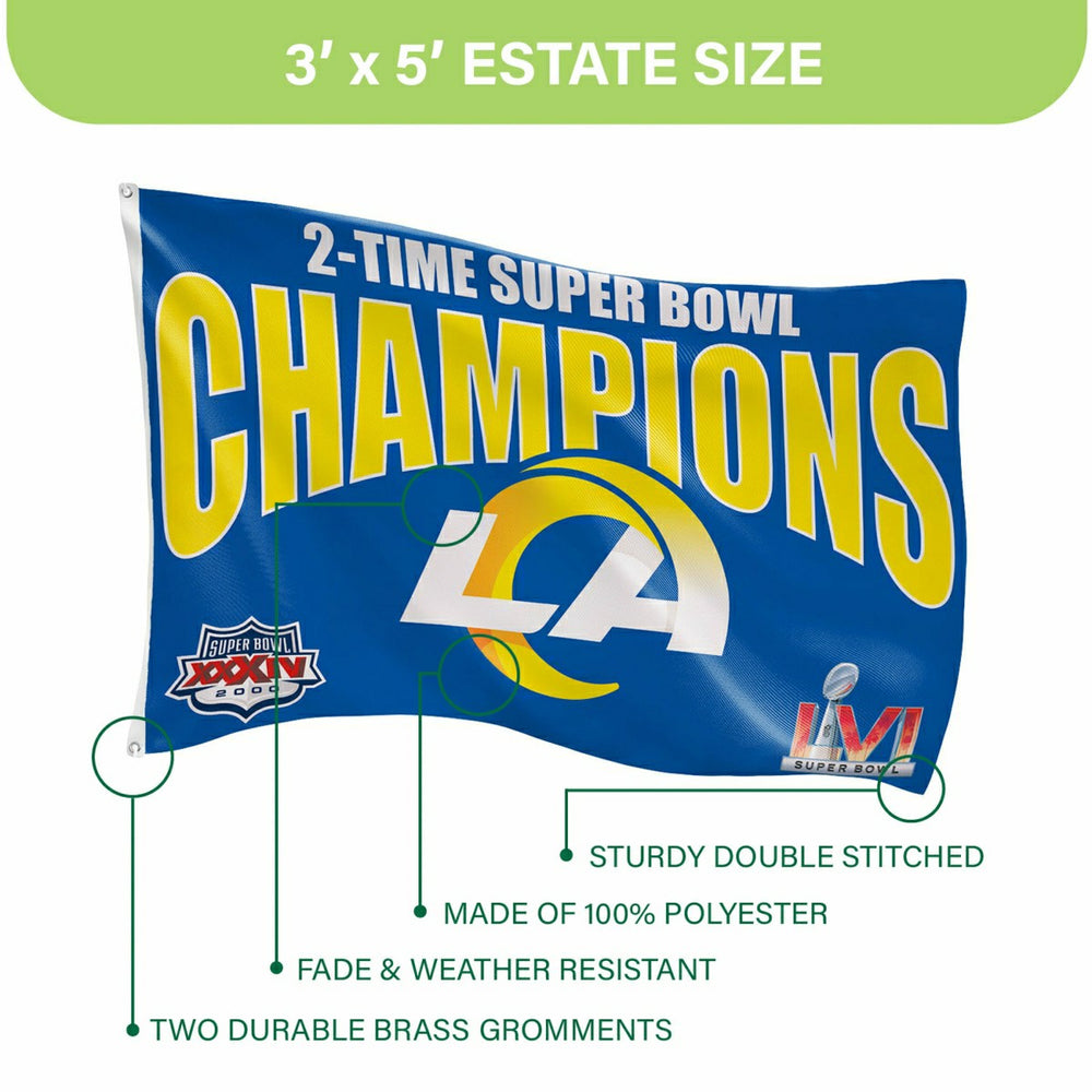 LA Rams, Super Bowl 2X Superbowl Champions, Football, 3x5 Flag - NFL Home