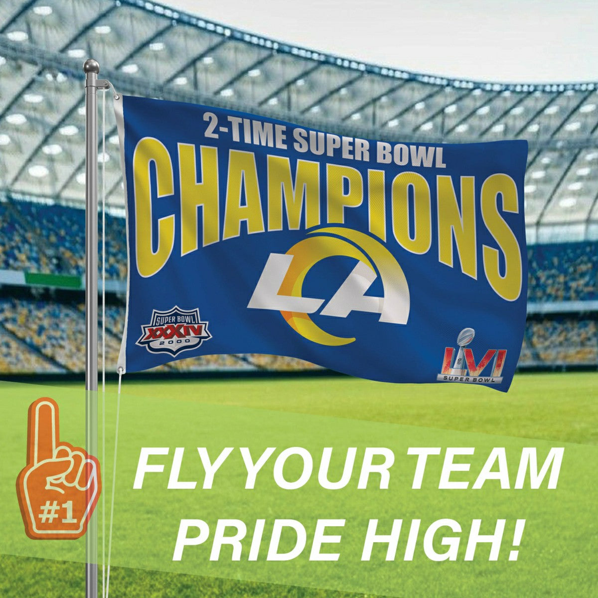 LA Rams, Super Bowl 2X Superbowl Champions, Football, 3x5 Flag - NFL Home