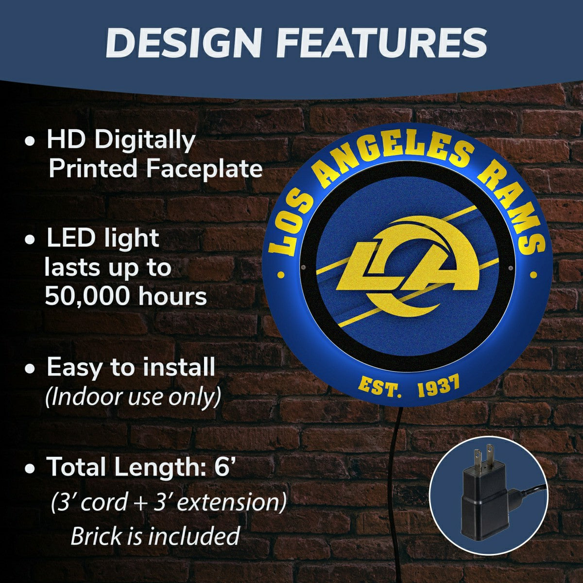 Los Angeles Rams, Metal Lite, Round - NFL