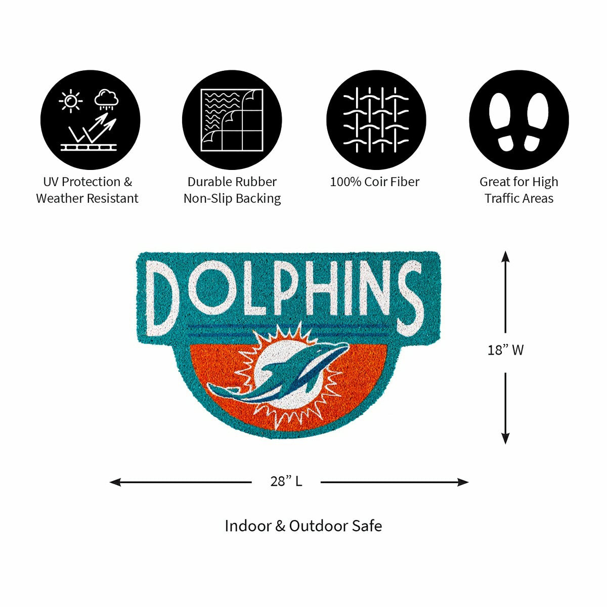 NFL Shaped Coir Door Mat, Dolphins - NFL