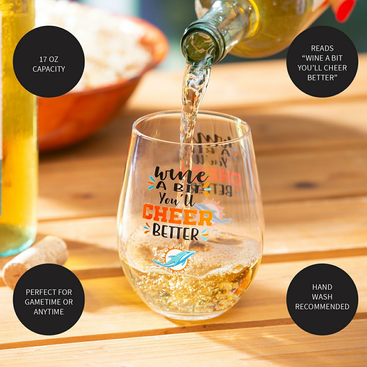 Miami Dolphins, 17oz Boxed Stemless Wine - NFL Home
