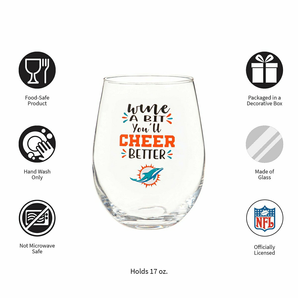 Miami Dolphins, 17oz Boxed Stemless Wine - NFL Home