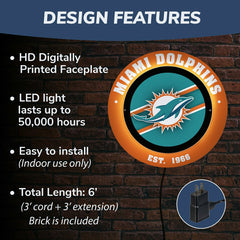 Miami Dolphins, Metal Lite, Round - NFL