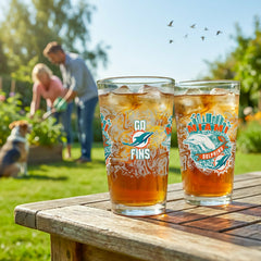 Miami Dolphins 16oz Glass pint, Set of 2 - NFL Home