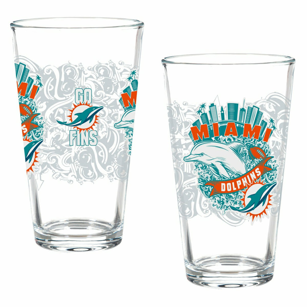 Miami Dolphins 16oz Glass pint, Set of 2 - NFL Home