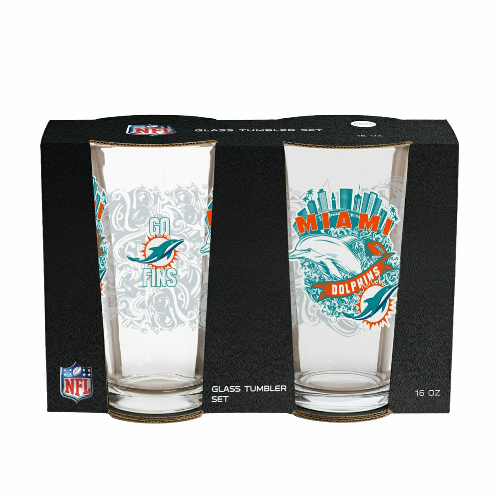 Miami Dolphins 16oz Glass pint, Set of 2 - NFL Home