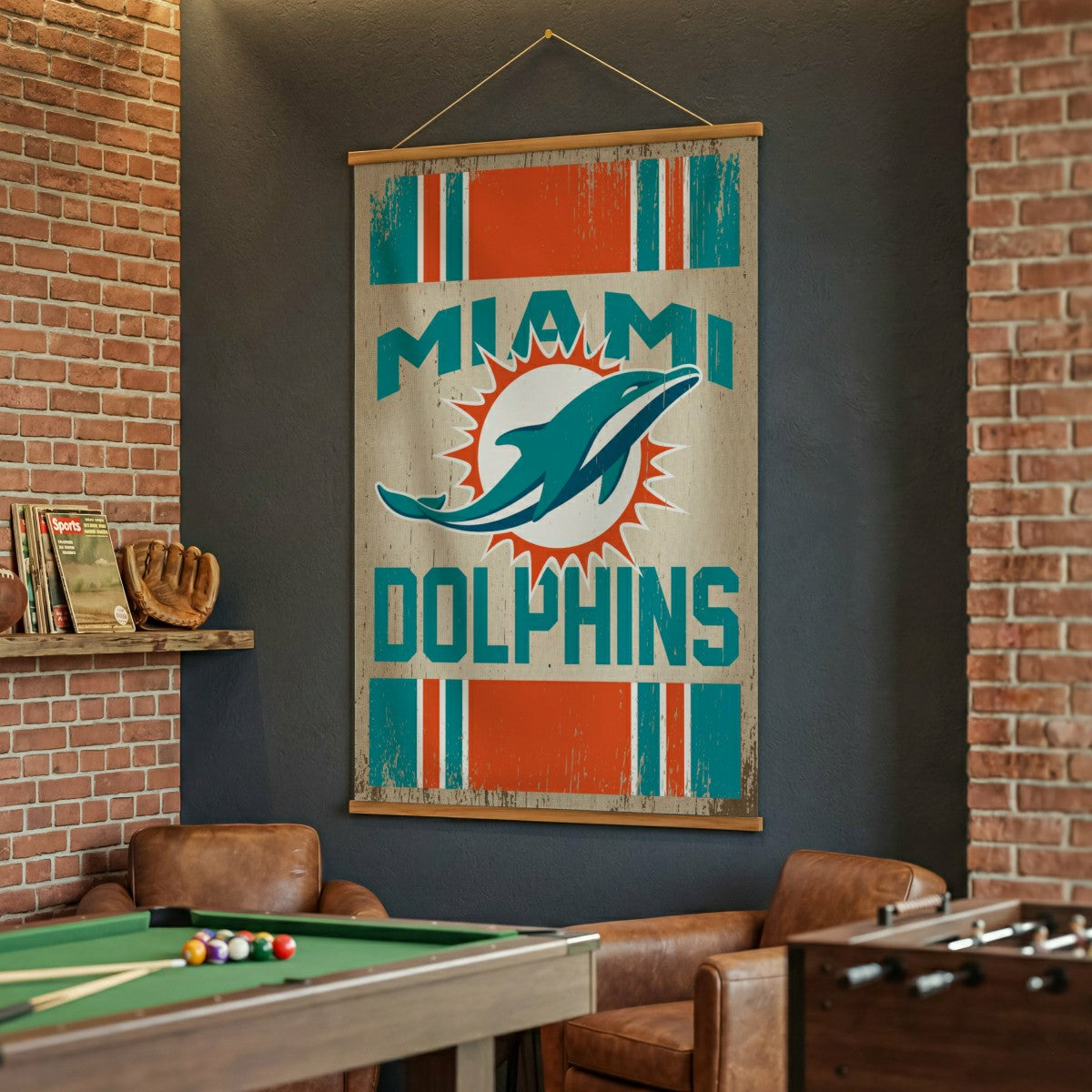 Miami Dolphins, Canvas Wall Tapestry, Large, 54x36 - NFL Home