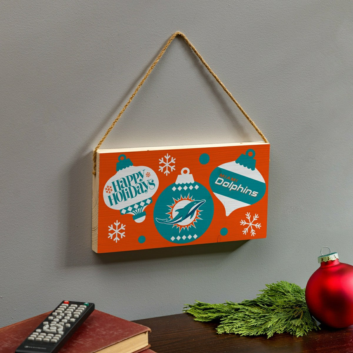 Miami Dolphins Holiday Wood Wall Sign, 6x11 - NFL Home