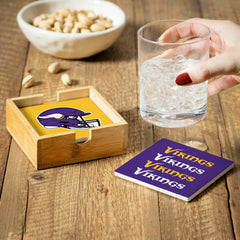 Minnesota Vikings Ceramic Coasters Set, 4pcs with Wood Caddy - NFL