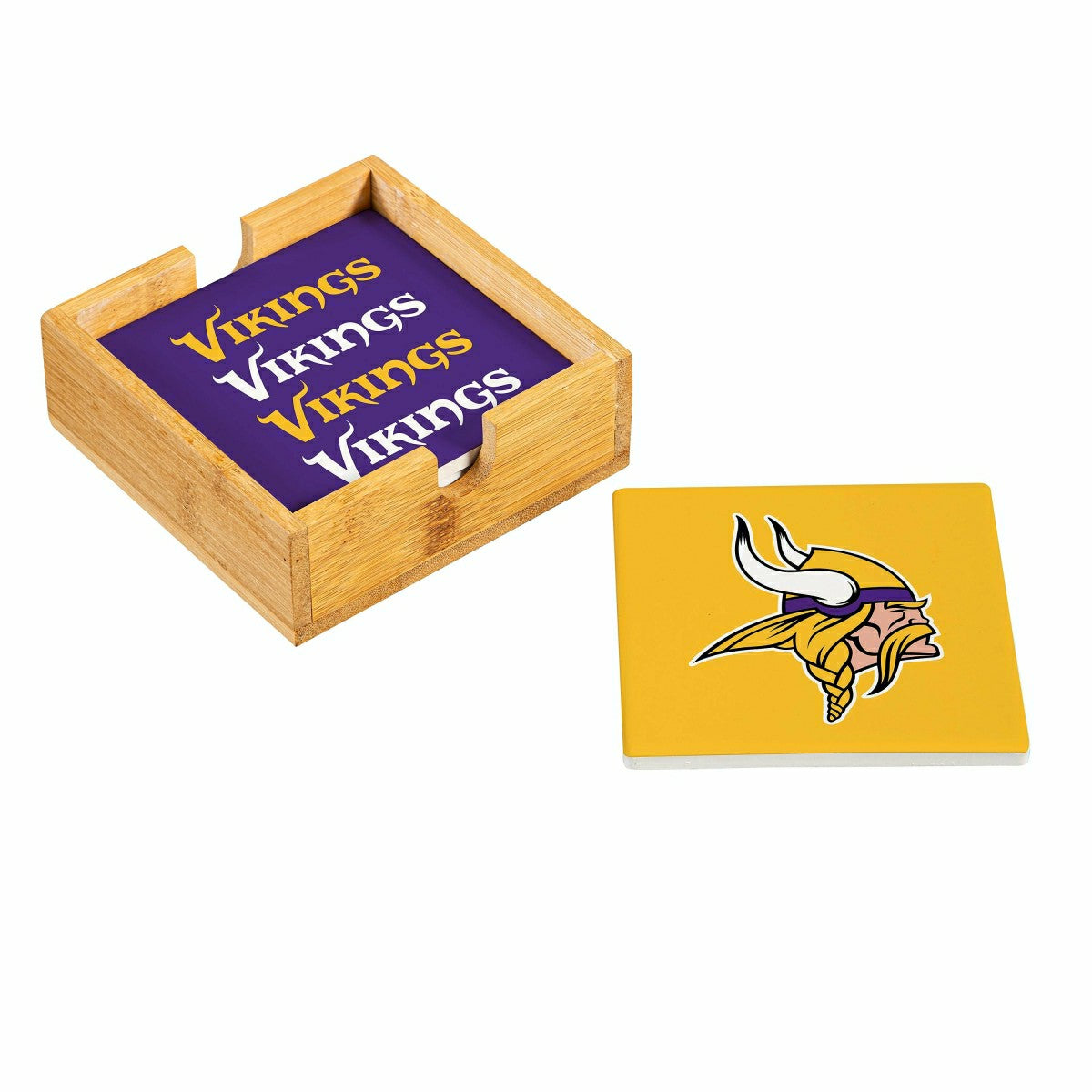 Minnesota Vikings Ceramic Coasters Set, 4pcs with Wood Caddy - NFL