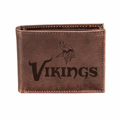 Minnesota Vikings, Bi-Fold Wallet, Brown, CH, 100% Genuine Leather - NFL Home