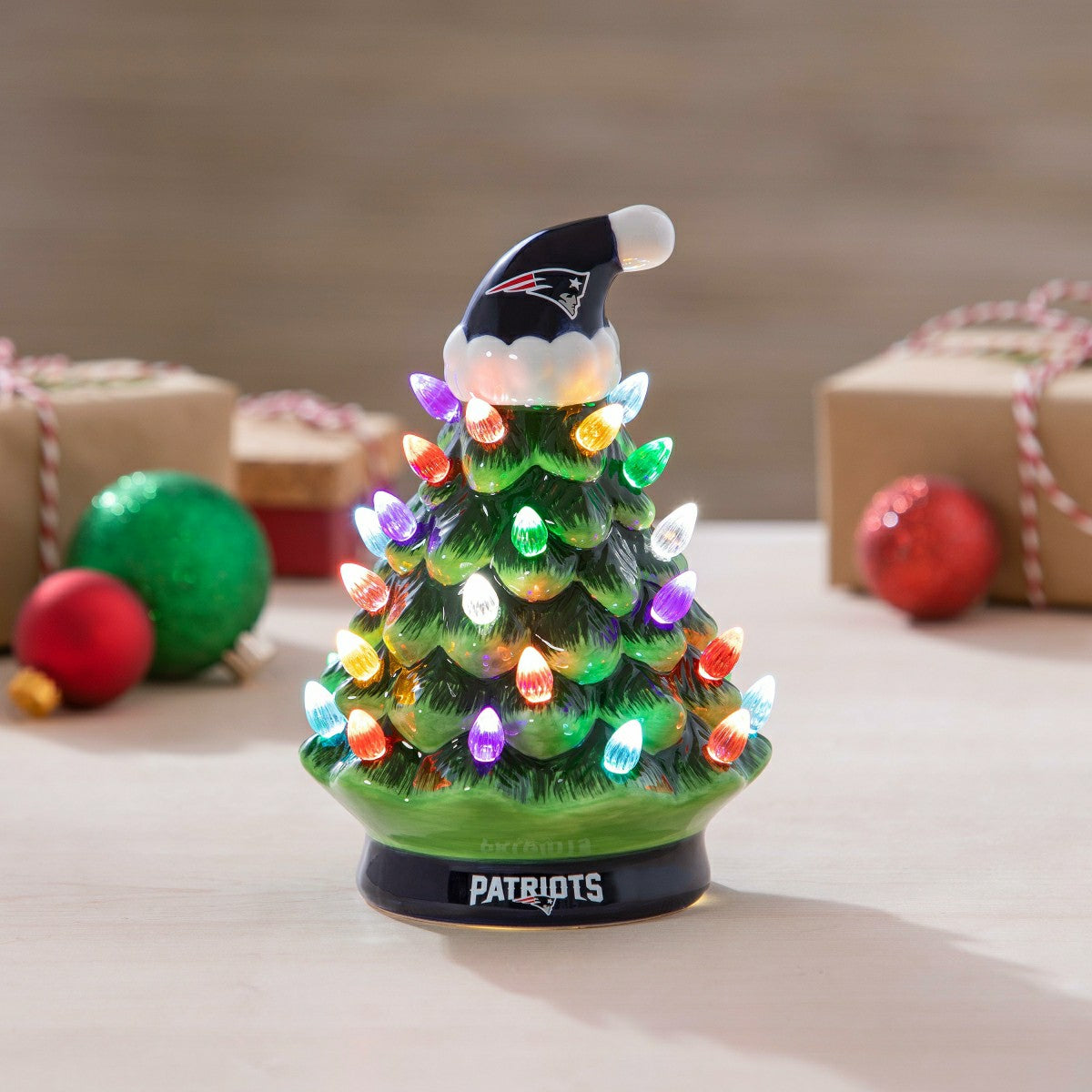 8" LED Ceramic Christmas Tree, New England Patriots - NFL Home