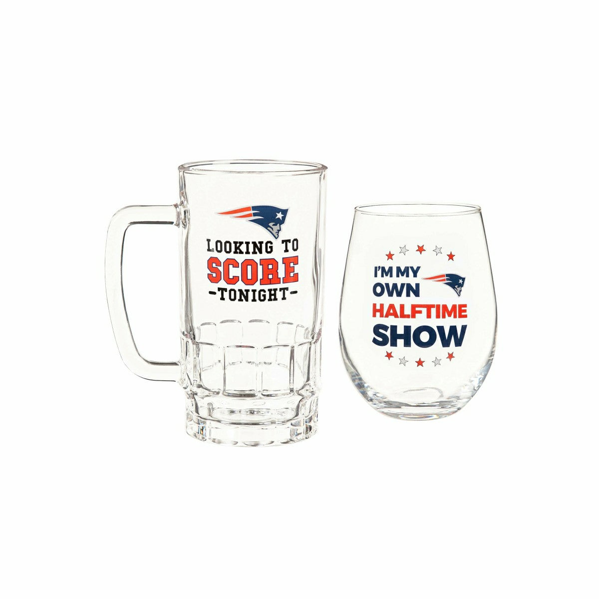 New England Patriots, Stemless 17OZ Wine & Beer 16 OZ Gift Set - NFL