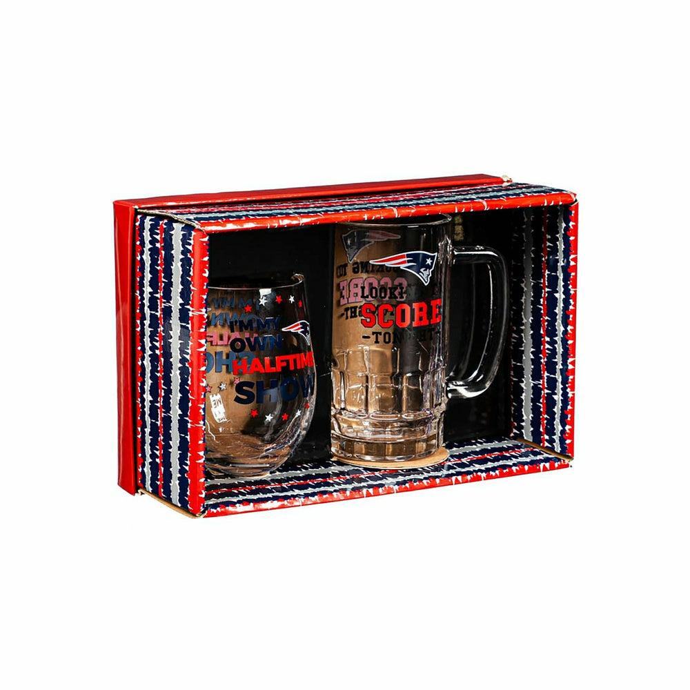 New England Patriots, Stemless 17OZ Wine & Beer 16 OZ Gift Set - NFL