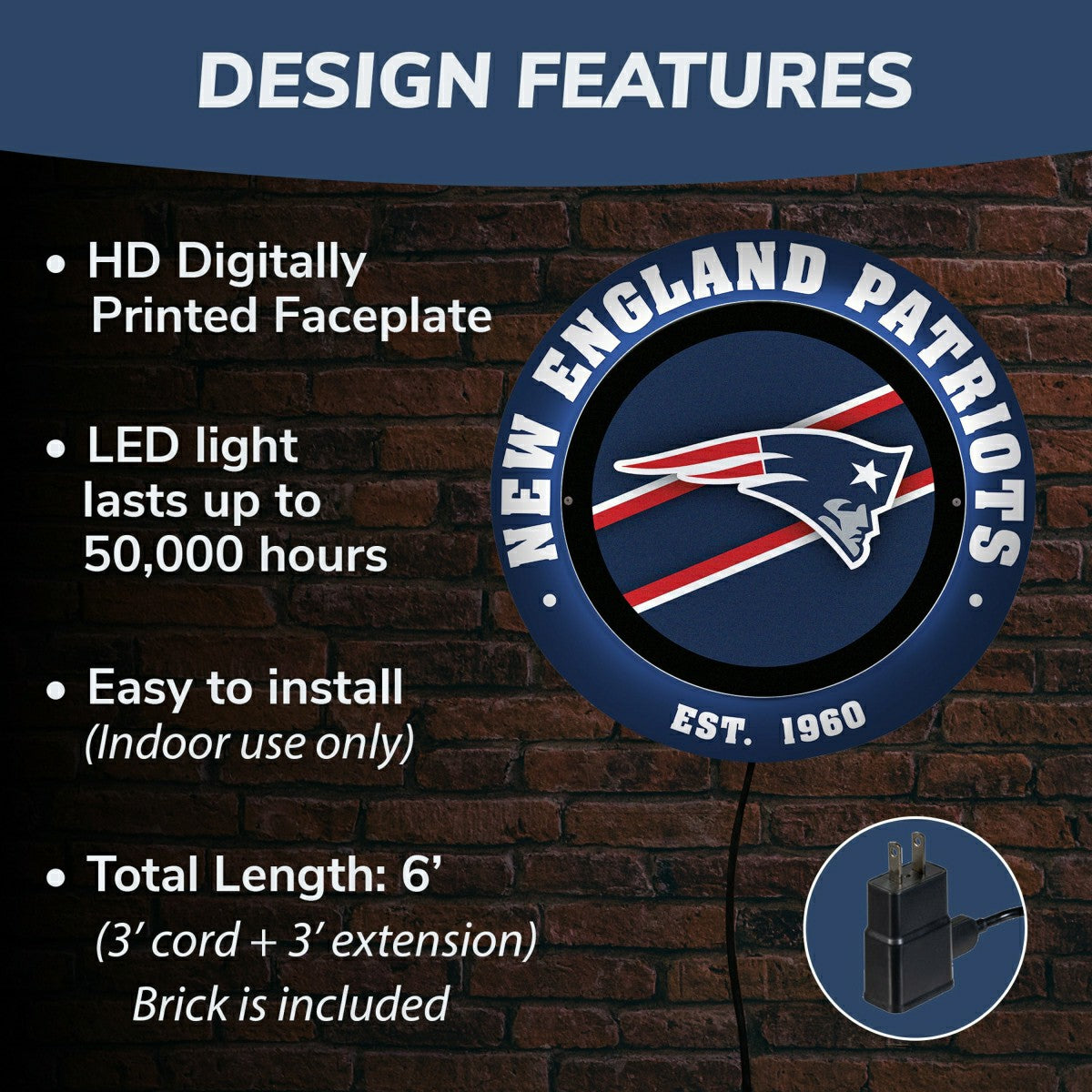 New England Patriots, Metal Lite, Round - NFL