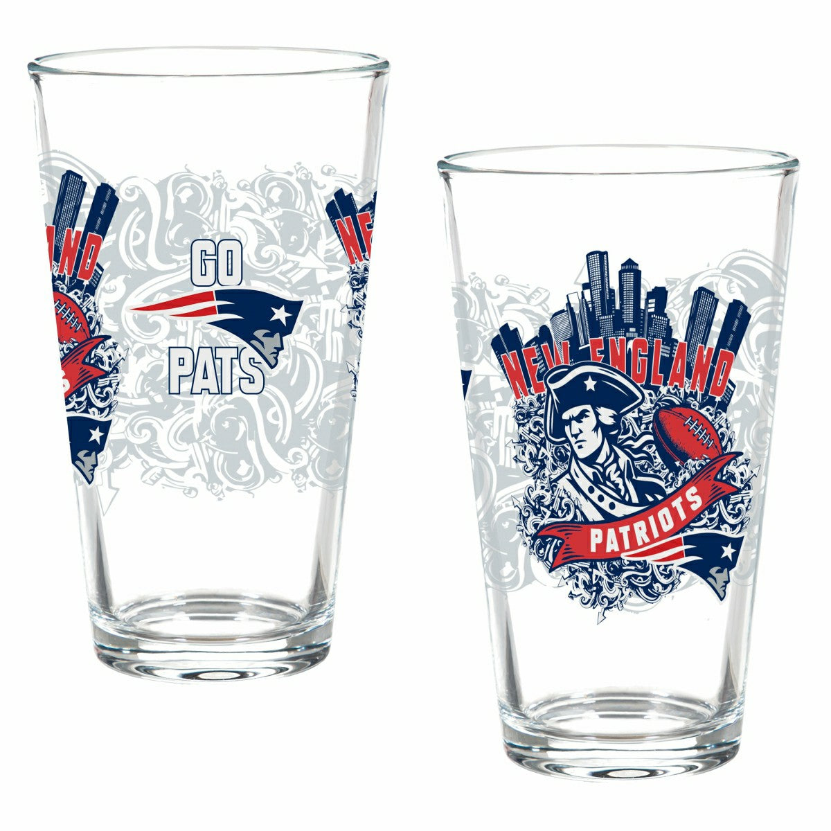 New England Patriots 16oz Glass pint, Set of 2 - NFL Home