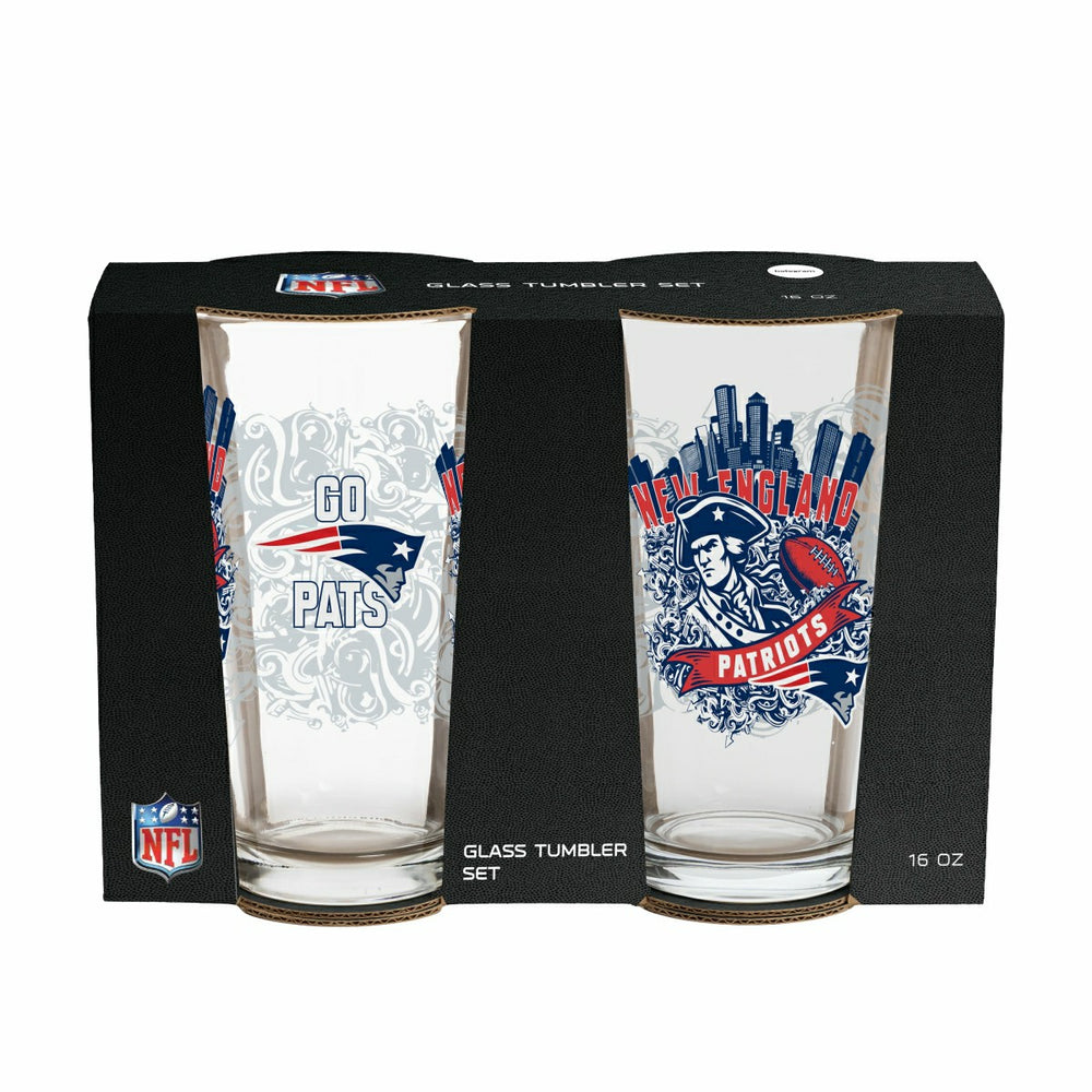 New England Patriots 16oz Glass pint, Set of 2 - NFL Home