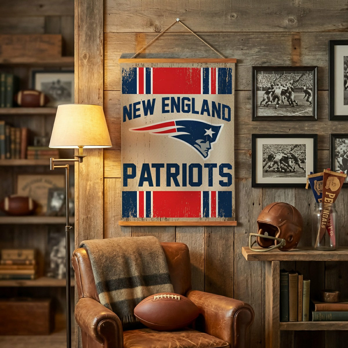 New England Patriots, Canvas Wall Tapestry, Medium, 36x24 - NFL Home